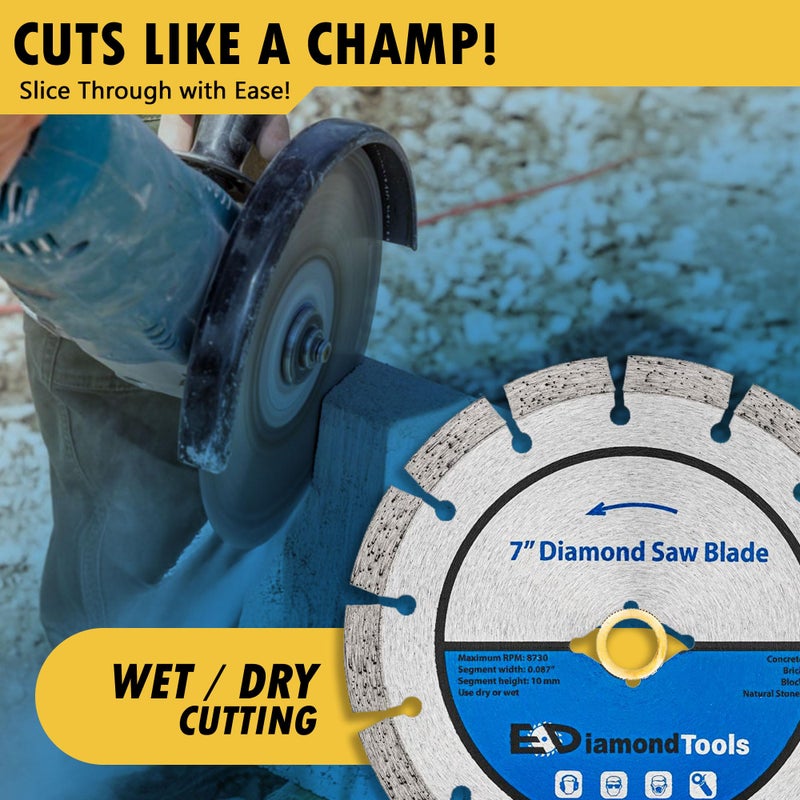 EDiamondTools 7" Segmented Diamond Saw Blade for Concrete, Brick, Block and Masonry, 10mm Segment Height, 7/8" Bushing w/Diamond Arbor - Image 5